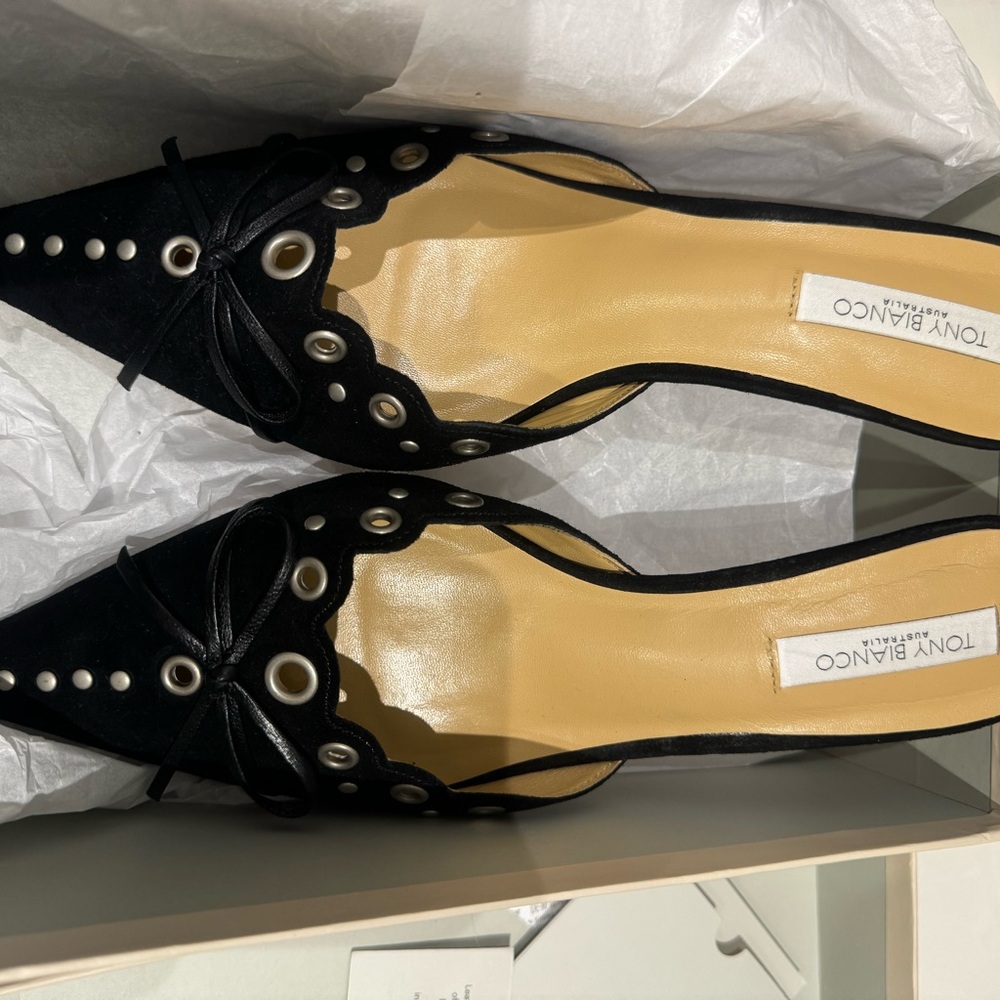 Tony Bianco Kae Black Suede Pointed Mule Heels - Picture 2 of 3
